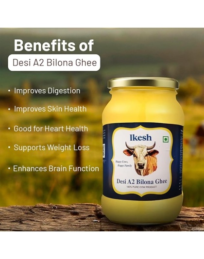Ikesh Premium Cow Ghee | Traditional Bilona Method | Natural &amp; Healthy | Lab Certified Ghee 1 Ltr